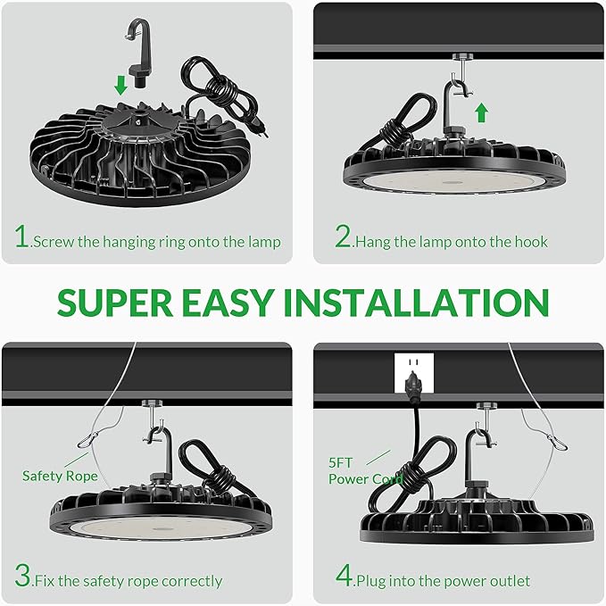 200W UFO LED High Bay Light 28000 LM with US Plug 5ft Cable, 5000K Daylight, Commercial Industrial Warehouse Workshop Factory Barn Garage Area Lighting Fixture, Non-Dim