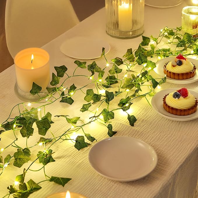 (New) Vines with String Lights, 33ft 100 LED Leaf String Lights, LED Artificial Vines with Fairy Light, 2 Modes Fake Vines Ivy Lights for Bedroom, Wall, Room, Garden, Party Decoration