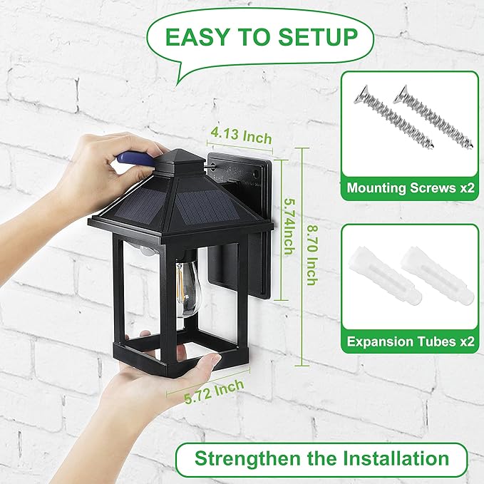 CYHKEE Solar Powered Wall Lanterns Outdoor with 3 Modes, Dusk to Dawn Motion Sensor LED Sconce Lights Waterproof, Exterior Front Porch Security Lamps Wall Mount Patio Fence Decorative Light Fixtures