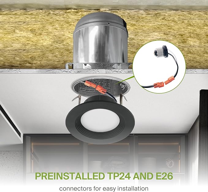 ASD Black 4 Inch Retrofit LED Recessed Light - 9W 2700K-5000K 700LM Retrofit LED Recessed Lighting 4 Inch, Dimmable Black Recessed Lights, Wet Rated Baffle Trim Can Lights, UL