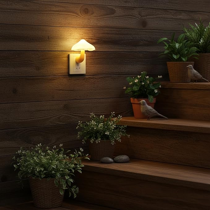AUSAYE 5 Pack Sensor LED Night Lights Plug in Lamp Mushroom Light for Adults Kids NightLight Bedroom,Bathroom,Toilet,Hallway,Stairs,Kitchen,Basement Warm Yellow