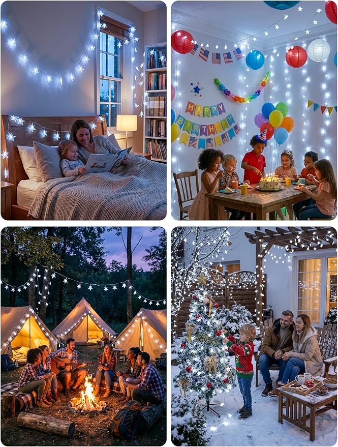 Star String Lights Plug in,39ft 100LED Fairy Lights with Remote, Hanging Star Decorations Lights Waterproof for Indoor Outdoor Bedroom Classroom Dorm Kids Tent Party Decor,White