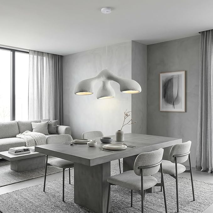 JAYMP 3-Lights Pendant Light Fixture for Dining Room Kitchen Island Restaurant Farmhouse E26 Base Mid Century Modern Hanging Lamp 1 Pack (Matte White,E Shape, 72cm/28.3in)