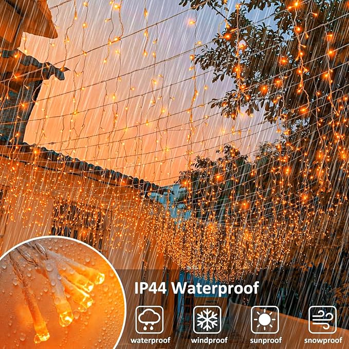 Orange Icicle Lights for Outside - 66FT 640 LED Icicle Halloween Lights with 8 Modes Timer, 120 Drops Waterproof Connectable String Lights Indoor for Patio Garden Holiday Decorations, Orange