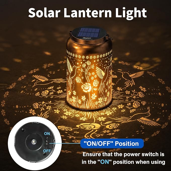 JEJOT Hummingbird Solar Lanterns Outdoor Waterproof, Birthday Gifts for Women Mom Grandma,Metal Hanging Solar Lantern for Yard,Garden,Porch Landscape Deconrations-1 Pack