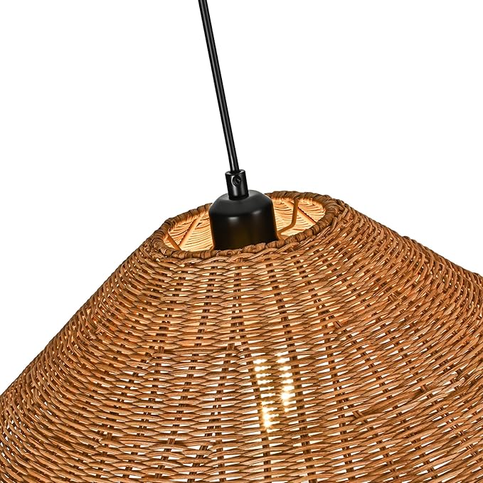 23.6'' Large Weaving Rattan Chandelier, Coastal Chandelier Hand Woven Rattan Dome Pendant Lighting Fixture Farmhouse Natural Basket Hanging Light