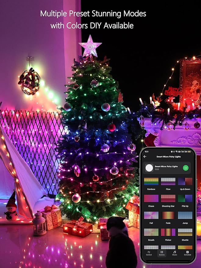 BrizLabs Smart Fairy String Lights, 66ft 200 LED WiFi 4th of July Fairy Lights App Control, Dimmable Red White Blue Light Rainbow Christmas Light, Music RGB Xmas Lighting Work with Alexa & Google Home