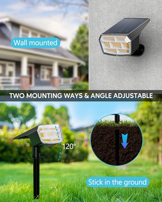 HIBOITEC Solar Spot Lights Outdoor 59LED 3 Lighting Modes Landscape Lights Solar Powered Uplights Waterproof Adjustable Brightness Dusk to Dawn for Outside Garden Yard Trees 6 Packs Cool White