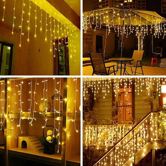 LED Ceiling Icicle Lights, 13FT 96 LEDs 8 Modes Twinkle Christmas Hanging Fairy String Curtain Lights for Parties Mall Patio Yard Indoor Outdoor Decoration Warm White, 4M