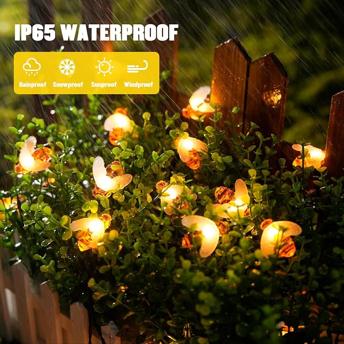 JMEXSUSS Solar Bee Lights Outdoor Waterproof, 30.6FT 50 LED Solar Fairy Lights, 8 Modes Twinkle Light for Outside Garden Patio Yard Decorations