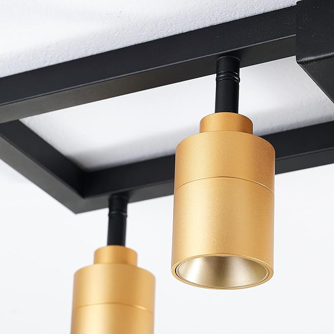Shura - Square 4-Light Black and Brass Integrated LED Ceiling Light w/Rotatable Heads, Adjustable Flush Mount Ceiling Light, 3000K, 1820 Lumens