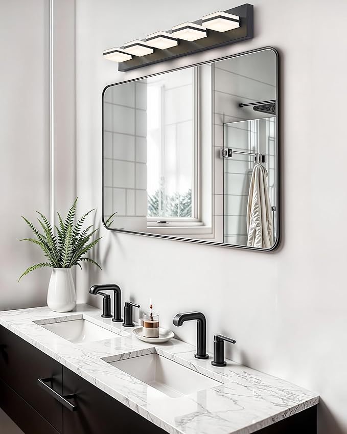 VONLUCE Bathroom Vanity Light Fixture, 5-Light Modern LED Vanity Light, 3CCT Adjustable Bathroom Lights with Memory Function Rotatable Shades, 34" Wall Lighting Fixture Over Mirror, Matte Black