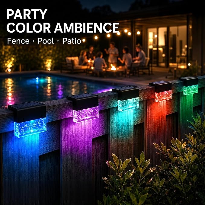 SUNFACE Solar Step Lights Outdoor 4 Pack, Solar Deck Fence Lights Waterproof, Bright LED Lights with 2 Lighting Modes Warm White & 7 Color, for Stairs Deck Patio Railing Backyard Pool