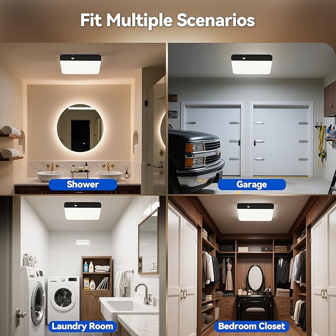 KINDEEP Rechargeable Motion Sensor Ceiling Light: Wireless Ceiling Light with Remote, 3 Color Temperatures Battery Operated Closet Light, Shower, Closet, Stairs, Hallway, Pantry, Black Shade, 1 Pack