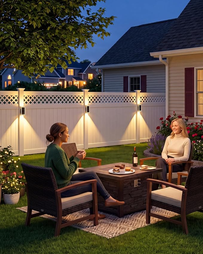 vighep Solar Fence Lights Outdoor 2 Pack, 5CCT(3000K-6000K) Up and Down Solar Wall Lights, IP65 Waterproof Dusk to Dawn Fence Lights Solar Powered for Patio, Porch, Backyard, Garage, Wall Decor