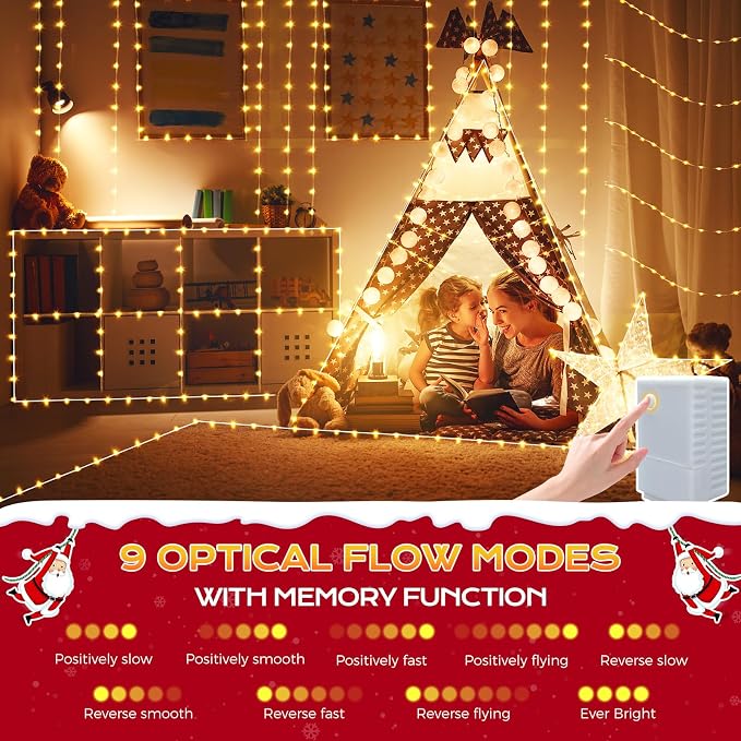 Marchpower Christmas Strip Lights Warm White - 98FT 600LED 9 Modes Chasing Clear Christmas Tree Lights, Waterproof Plug in Xmas Strip Light for Outdoor Indoor House Decor