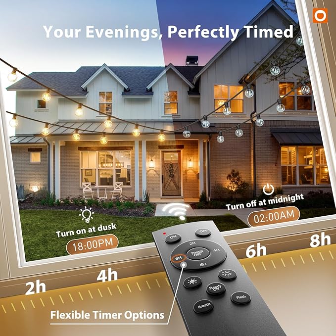addlon Outdoor String Lights 50FT G40 with Remote, 27 LED Shatterproof Bulbs, Dimmable Patio Globe Lights Waterproof, Hanging Outside Lighting for Backyard, Garden, Deck, Balcony, Porch, Café, Decor