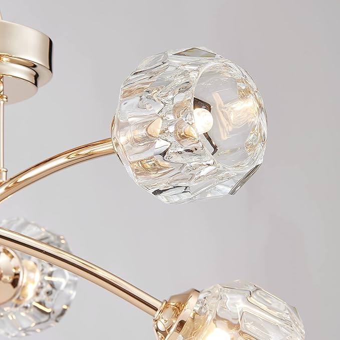 AGV LIGHTING Modern Spuntnik Crystal Ceiling Light Fixture, Semi Flush Mount Ceiling Light, G9 Base 6-Lights, D16 x H10, Clear Crystal & Shining Gold Finish Metal Frame