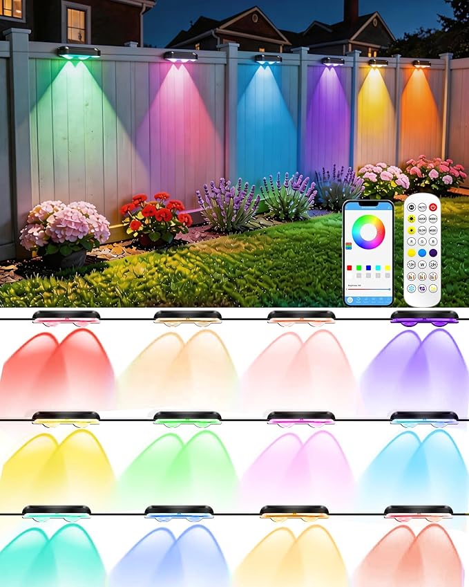 Outdoor Deck Lights 16 Pack, 100ft Smart RGB Outdoor Lights, APP, Remote Control, Waterproof LED String Light with Timer for Wall Fence Step Yard Stairs Pool Halloween Christmas Decor