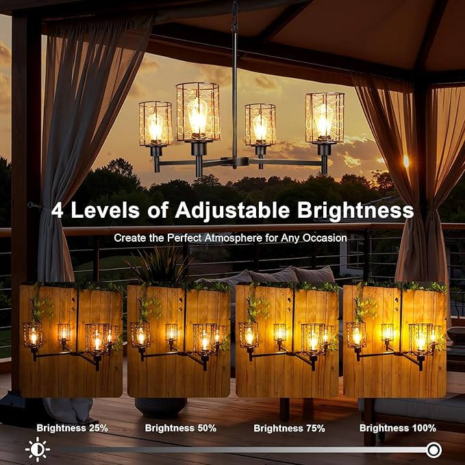 Outdoor Solar Gazebo Chandelier, 4-Light 28" Hanging Copper Wire Solar Pendant Lights, Outdoor Chandelier for Gazebo, Pergola, Porch