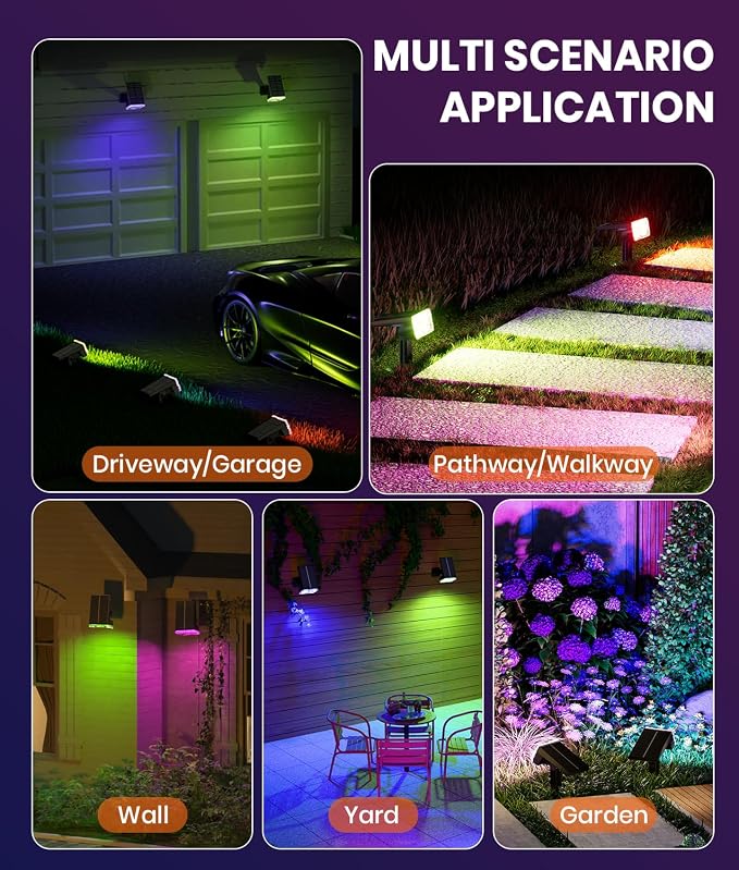 2 Pack - Solar Christmas Lights Outdoor Waterproof,6 Color Changing Spotlights &10 Modes, IP67 Waterproof,105° Adjustable Solar Spot Lights for Pathway/Garden/Yard/Patio/Landscape/Backyard Xmas Decor
