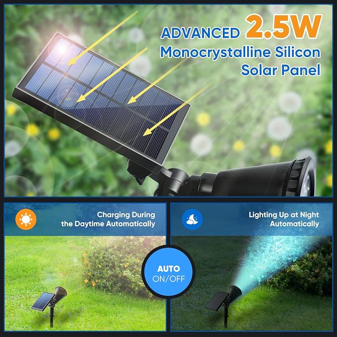KEV Solar Spot Lights Outdoor,18 LEDs Solar Flood Lights with 8 Modes &Colored Adjustable &IPX65 Waterproof,Christmas Solar Spotlight for Driveway/Backyard/Landscape/Tree/Garage(Multicolor,4 Pack)