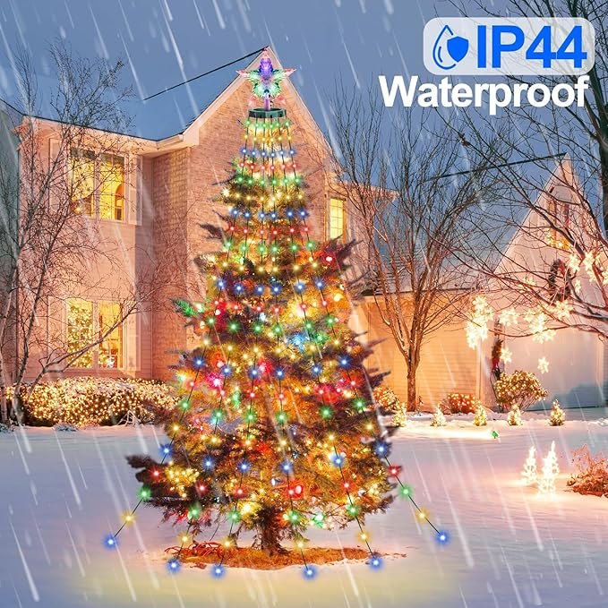 410LED Christmas Tree Lights with Star Topper, Christmas String Lights with Ring for Tree, 6.6FT x 16 Lines Fairy Twinkle Lights 8 Modes Timer Remote for Indoor Outdoor Xmas Tree Decor, Multicolor