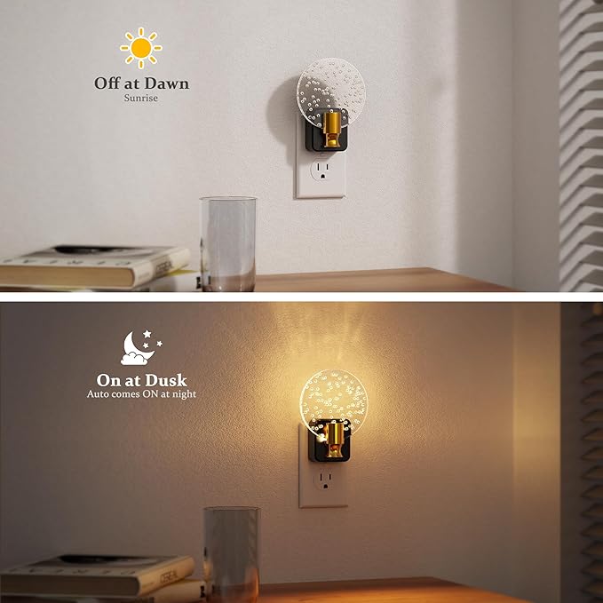 JandCase Night Light, Dimmable Night Lights Plug into Wall, Bubble Nightlight with Auto On/Off Light Sensor, 0-100LM LED Round Nightlights, 180°Rotatable Acrylic Nite Light for Hallway Bathroom