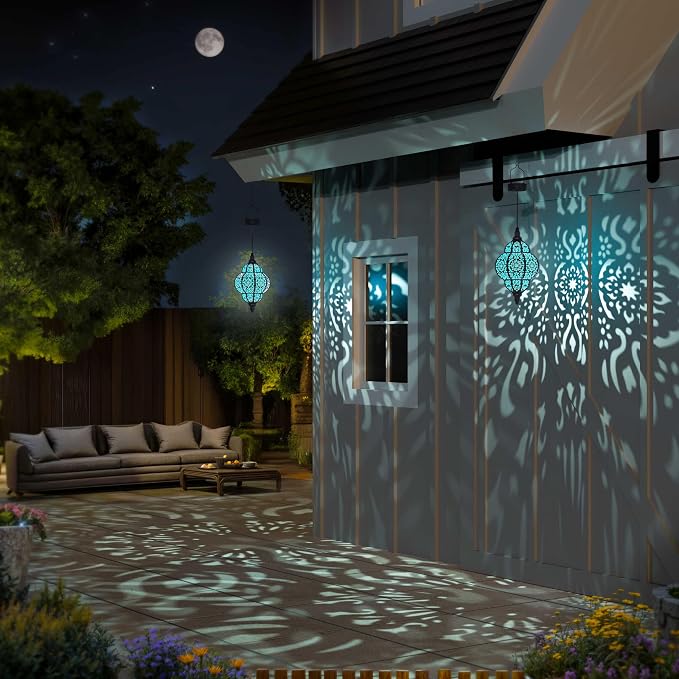 Hapjoy Hanging Solar Lights Outdoor Garden Decor Solar Lantern Waterproof Plastic Moroccan Outdoor Decorations for Patio Pathway Yard Backyard Garden Decorative (1, Black)