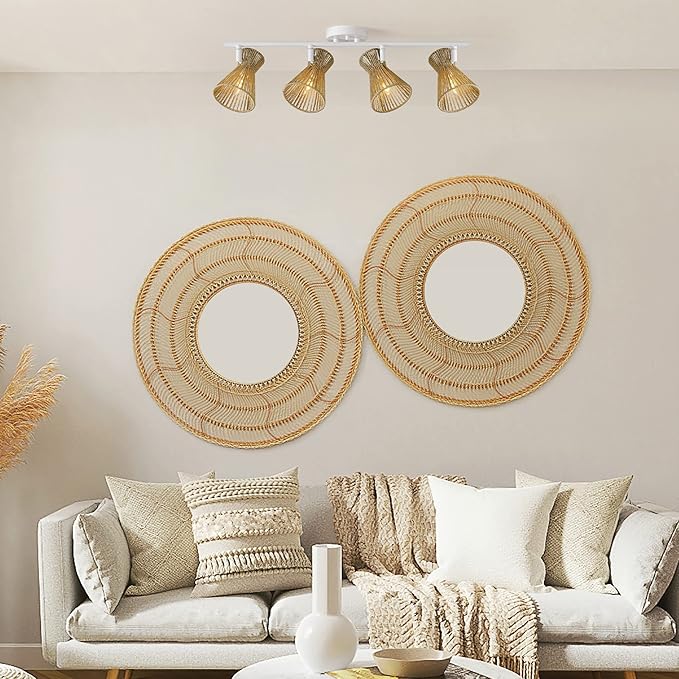 Globe Electric 64000050 28" 4-Light Track Lighting, Matte White, Natural Twine Shades, Ceiling Light, Pivot Shade, Kitchen Lights, 4 Bulb Track-Light