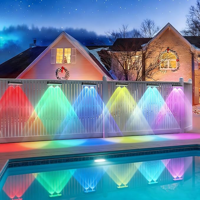 Solar Fence Lights with 13-Mode RGB, Solar Power Garden LightsWaterproof IP65, 20 Hours of Runtime, Solar Outdoor Lights for Yard, Deck, Patio, Wall, Post(8PCS)