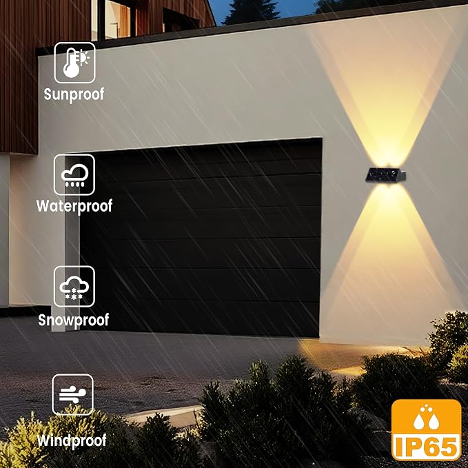 Solar Fence Lights Outdoor,Solar Up and Down Lights Garden Fence Wall Lights Solar Powered IP65 Waterproof 9 Colors 11 Modes RGB Fence Lighting for Patio/Backyard/Porch/Fence (8)
