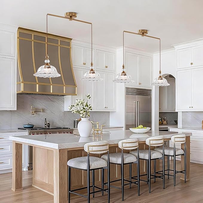 2-Light Vintage Pendant Light Fixtures for Kitchen Island Brass Gold 10.6" Glass Small Pendant Lights Adjustable Hanging Light for Hallway Porch Sink Table
