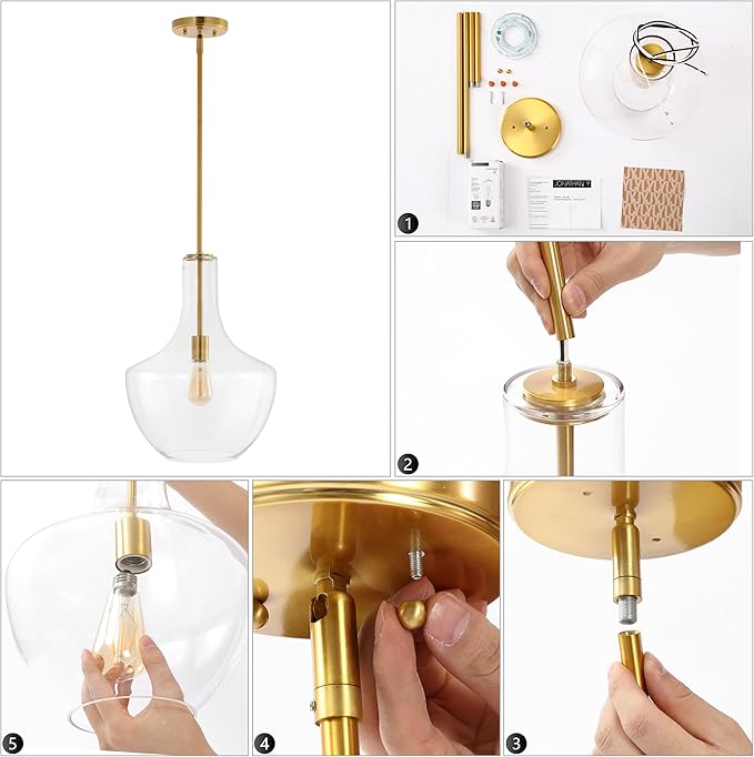 JONATHAN Y 13.25" Chrome/Clear Mid-Century Modern 1-Light LED Pendant Light Fixture, Adjustable Schoolhouse Hanging Lamp for Kitchen Island, Clear Glass Shade, LED Bulb Included (JYL6401A)