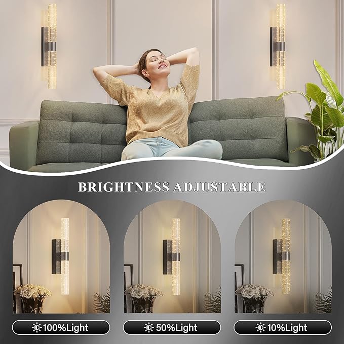 camuucci Battery Operated Wall Sconces Set of 2 Rechargeable Battery Powered Wall Light with 12000mAh Not Hardwired Dimmable Wall Lamp Fixtures for Bedroom Living Room Black 20.9 Inches