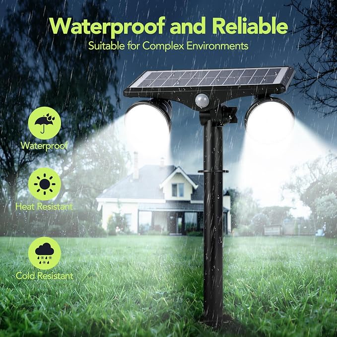 Solar Lights Outdoor Waterproof, 6000K Ultra Bright,2 Lighting Modes Motion Sensor Outdoor Flood Light,Adjustable Heads and Glass Panel Solar Powered Spotlights for Pathway Garden Yard