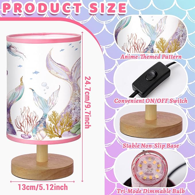Glooglitter Summer Mermaid Table Lamp 3 Colors Mermaid Room Bedroom Decor Dimmable Lights 9.72 x 5.12 Inch Ocean Night Light Bedside Sea Lamps Decoration for Bedroom Desk Birthday Gifts