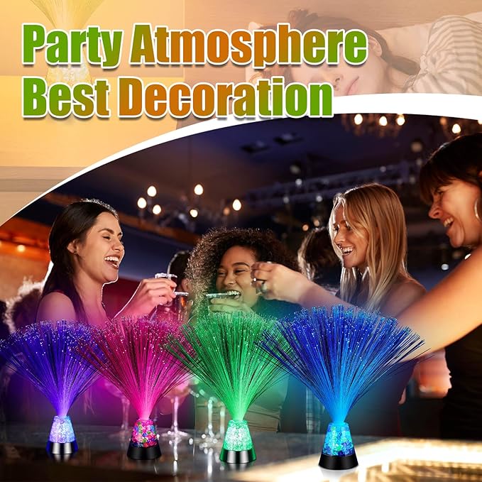 Retisee 6 Pieces Fiber Optic Lamp with Crystal Base 14inch Multicolored Sensory Lights Centerpiece Changing USB Battery Powered Fiber Optic Lights for Room Wedding Disco Party Decoration (Colorful)