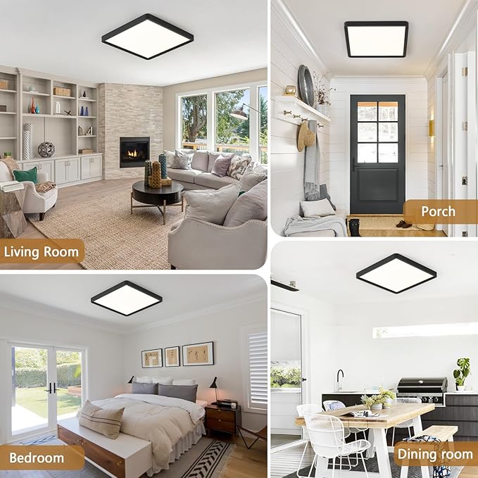 12 Inch Square LED Flush Mount Ceiling Light, 30W, 3000LM Square Light Fixture 3000K/4000K/6000K CCT Selectable, LED Flat Panel Ceiling Light Fixture for Bedroom,Kitchen,Living Room (2PK-Black)