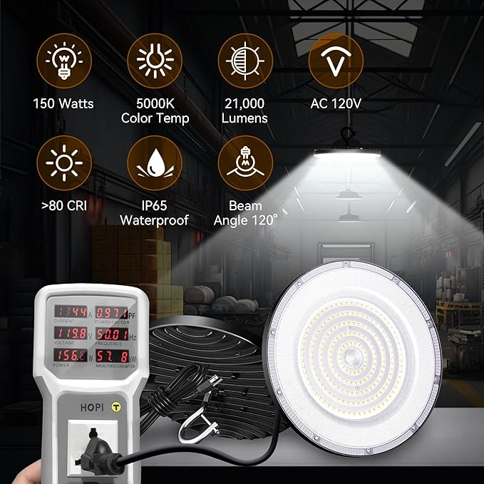 10 Pack UFO LED High Bay Light 150W, 21000 LM, 5000K Daylight, ETL Listed Commercial LED Shop Lights Fixture with US Plug for Workshop Factory Barn, Plug & Play Lighting for Warehouse