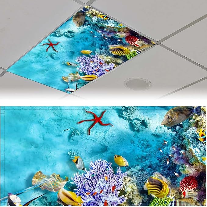 2 Pack Fluorescent Light Cover for Ceiling, Sea Ocean Magnetic Classroom Lights Covers, Supplies for School, Home Office