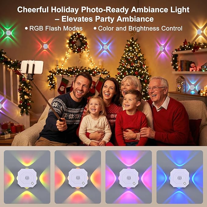 Motion Sensor LED Night Lights 4 Pack, Rechargeable Wireless Stair Lights, Magnetic Installation, RGB & 3 Color Temp, Wall Sconce for Hallway Closet Bedroom Indoor