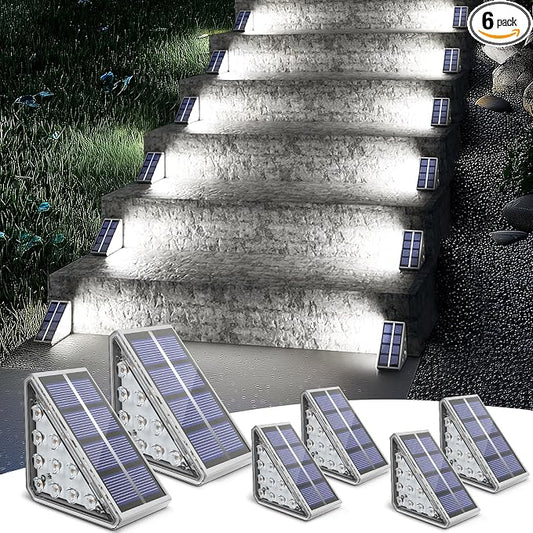 NIORSUN Outdoor Step Lights, 6 Pack Solar Stair Lights Outdoor Waterproof IP67 Auto On Off, Solar Lights for Steps,Stair,Patio,Yard,Porch,Front Door,Sidewalk,Deck Decor,Cool White