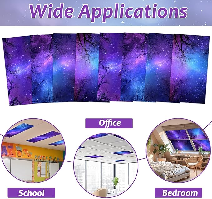 8 Pcs Fluorescent Light Covers with 80 Magnets Decorative for Classroom Ceiling Light 4 x 2 Feet Magnetic Light Covers Filter Easy Install for Office Hospitals & Home Drop Ceiling Supplies （Night）