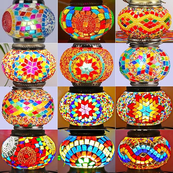 Baquler Turkish Mosaic Lamp Kit DIY Stained Glass Decorative Table Bedside Night Light Tabletop Bohemian Moroccan Lamp Craft Kit for Living Room Decorations(Multicolor)