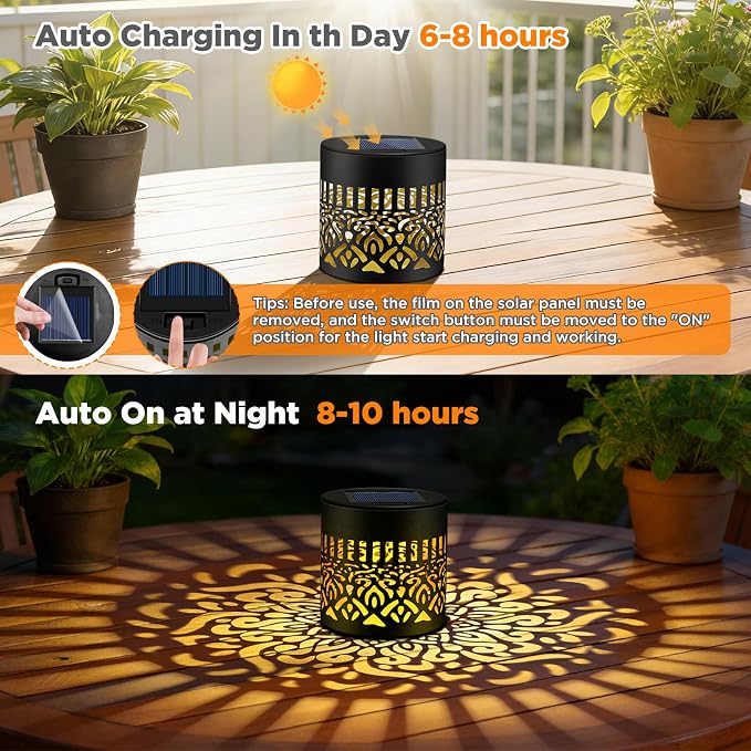 Forlivese 4 Pack Solar Powered Fence Lights, Metal Mandala Solar Lights Outdoor, LED Hanging Solar Mandala Lights Garden Decor for Yard, Porch, Backyard, Patio, Front Door, Warm White