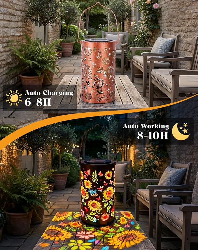 Colorful Sunflower Glow Solar Garden Lantern - Outdoor Waterproof Decorative Hanging Solar Lights, Metal Solar Powered Garden Decor for Patio, Yard, Gifts (Sunflower)