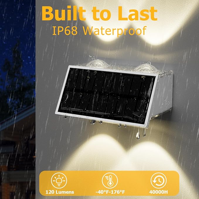 Solar Fence Lights Outdoor, 6 Pack Waterproof LED Warm & Cool White RGB Wall Mount Sconce Dusk to Dawn Up & Down Fence Light Solar Powered for Outside Garden Patio Backyard Garage(White)