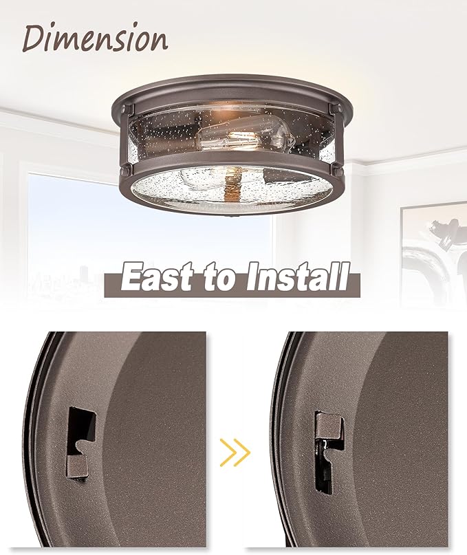 Industrial Flush Mount Light Fixture, 2-Light Farmhouse Ceiling Lights for Hallway,Kitchen,Stairways,Bedroom,Oil Rubbed Bronze Finish 2PK