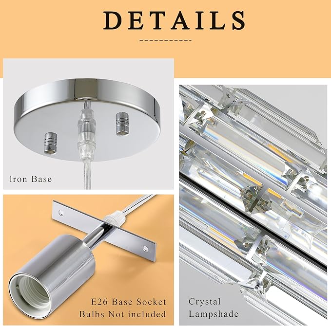 Pendant Lights Kitchen Island Modern Chrome Pendant Light Fixtures, Island Pendant Lights for Kitchen, mini pendant lights Crystal, Adjustable Hanging Lights Fixture for Dinning Room (Chrome 3-Pack)